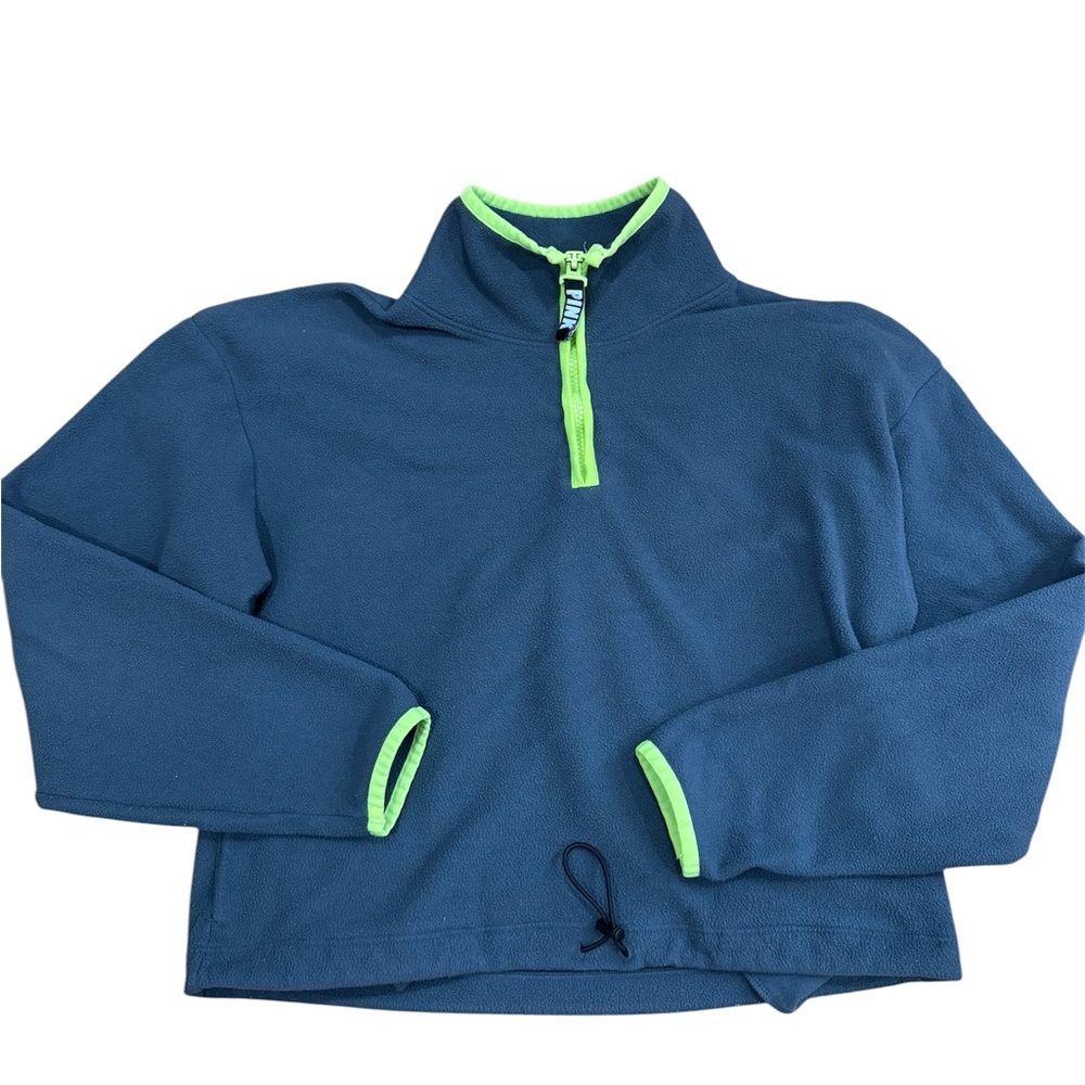 PINK Victoria's Secret Gray and Lime Quarter-Zip Sweatshirt